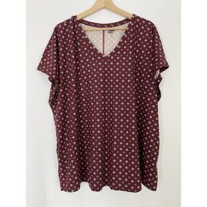Lands' End Womens Blouse Top Short Sleeve Dolman 2X (20W-22W) Burgundy Geometric
